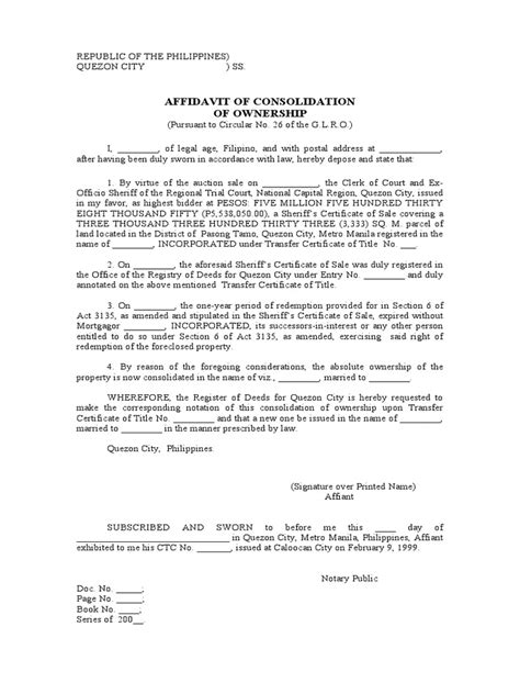 Affidavit of Consolidation of Ownership .